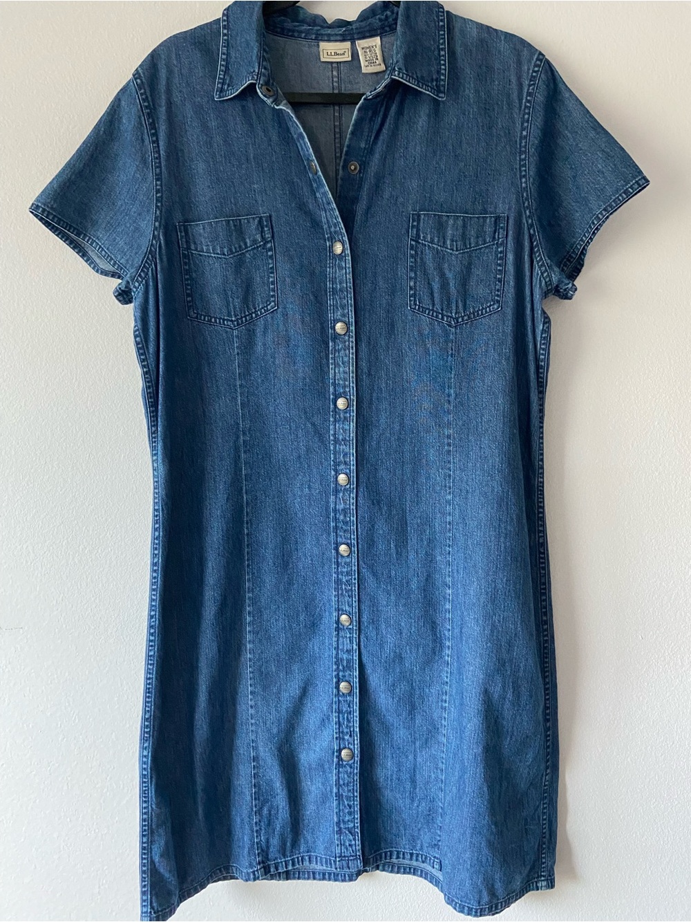 L.L.Bean Women’s Denim Shirt Dress Blue 100% Cotton Button Front Size 16